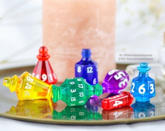 King of Potions - 7 Potion Dice Set for tabletop games like Dungeons and Dragons, d20 rpg