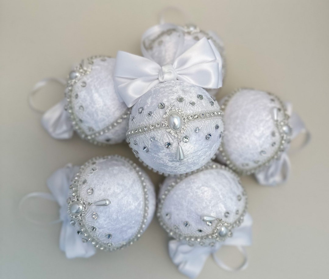 Luxury White Christmas Baubles Christmas Baubles White Etsy