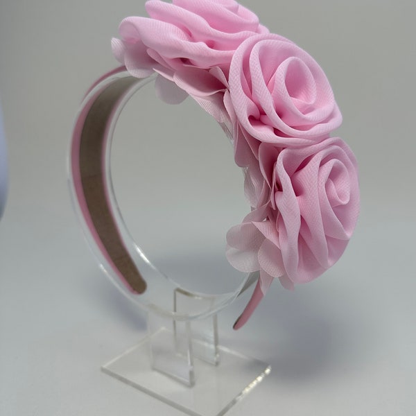 Pink headband with flowers, women headband,wedding hair accessories, christening headband, flowers headband, floral headband