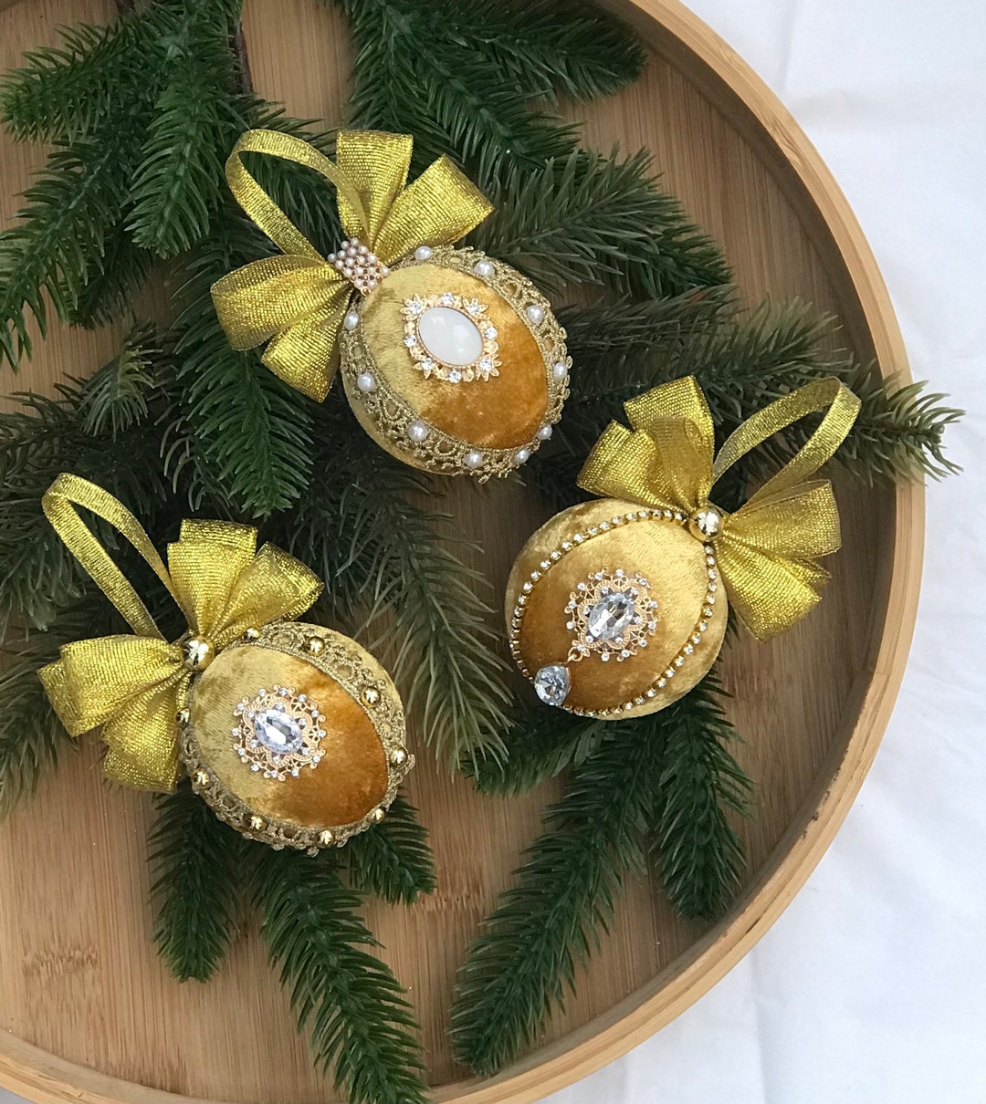Luxury Gold Velvet Christmas Baubles Gold Christmas Tree Etsy UK