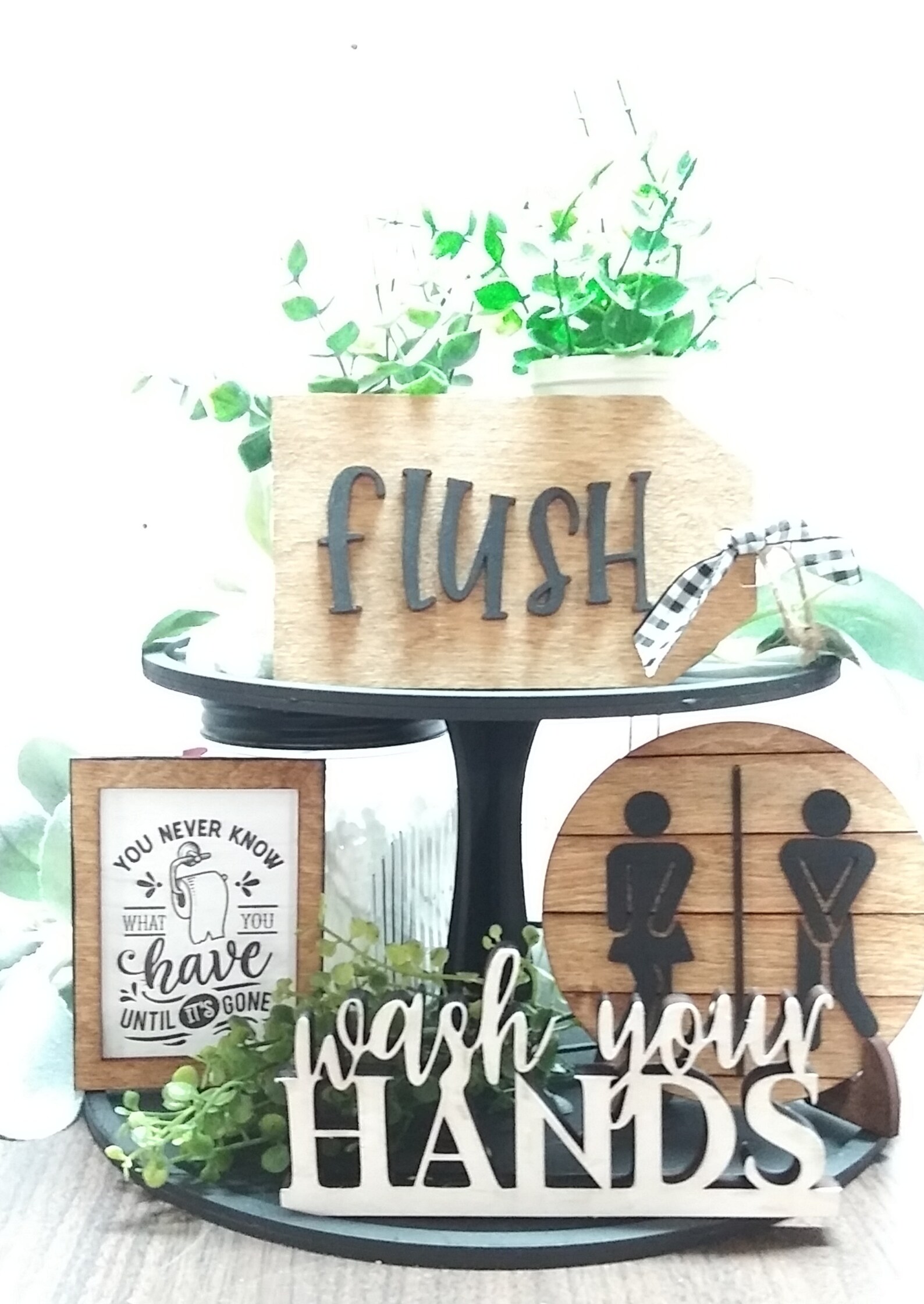 Bathroom Tiered Tray Decor Sign Bundle Rustic Tiered Tray Etsy