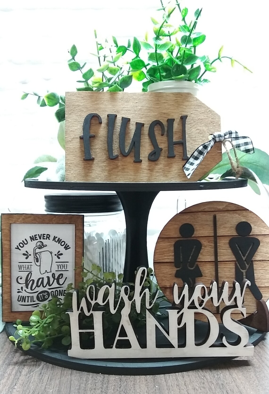 Bathroom Tiered Tray Decor Sign Bundle Rustic Tiered Tray Etsy