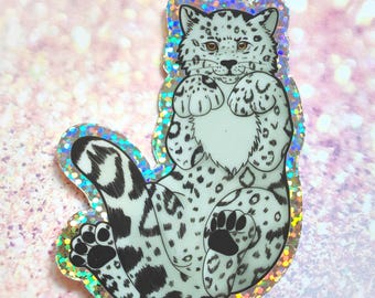 Snow leopard glitter vinyl sticker