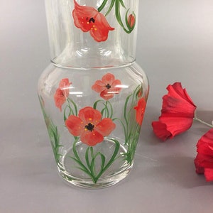 Hand Painted Carafe Set Red Poppy Design