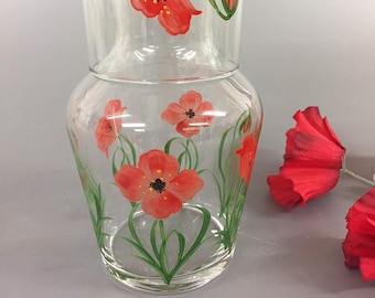 Hand Painted Carafe Set Red Poppy Design