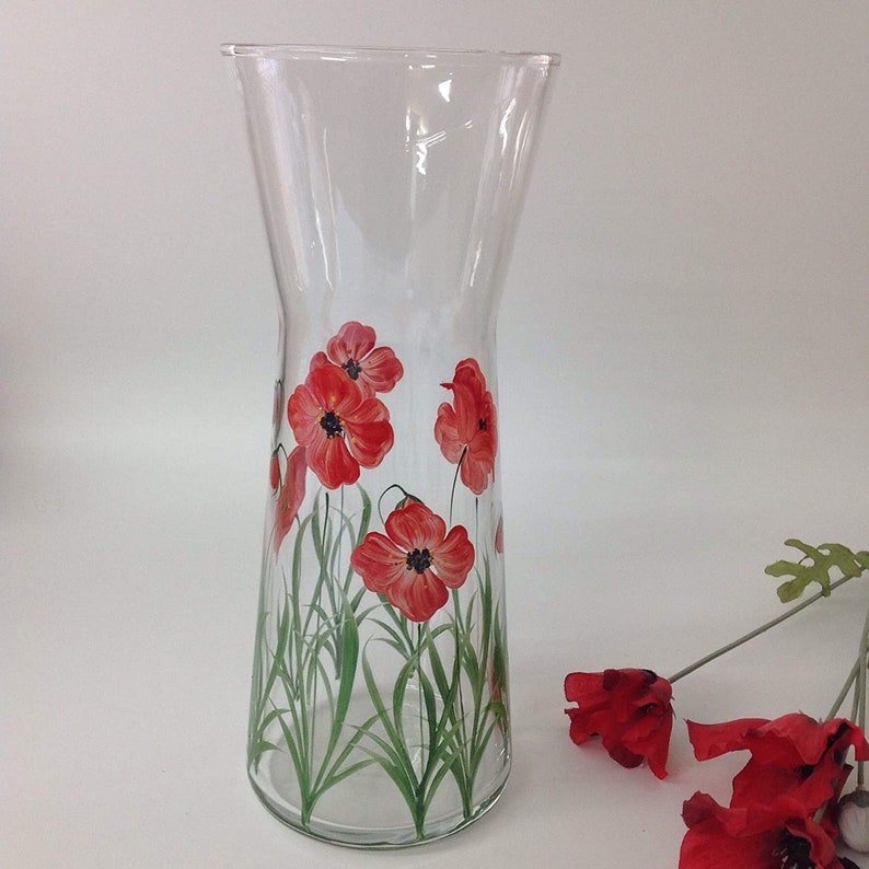 Rossvar Hand Painted Flared Poppy Design Vase Etsy