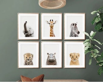 Jungle Safari Baby Animal Nursery Bedroom Wall Art Picture Prints, Bear Cheetah, Dear, Elephant, Fox, Giraffe A4 Size