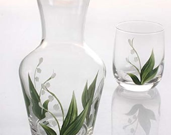 Hand Painted Carafe Set Lily of The Valley Design