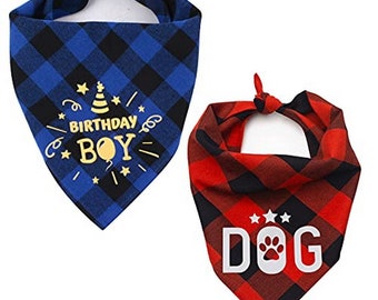 Dog Birthday Bandana, LMSHOWOWO Double Layer Dog Birthday Bandana Boy, Washable Birthday Outfit for Dog Birthday Party Supplies Decorations