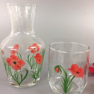 Hand Painted Carafe Set Red Poppy Design image 2