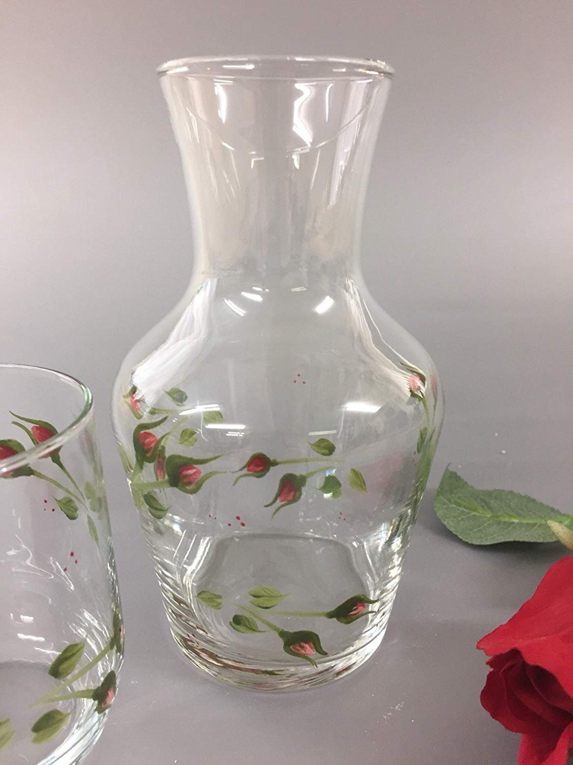 Hand Painted Carafe Set Rosebud Design - Etsy