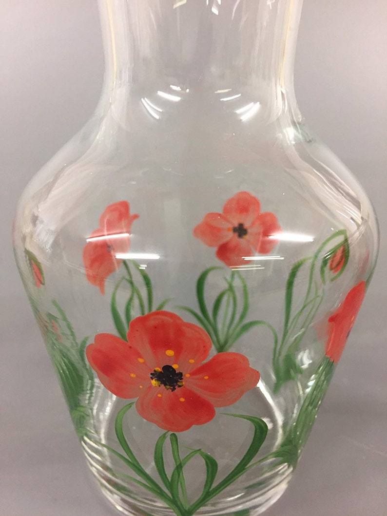 Hand Painted Carafe Set Red Poppy Design image 3