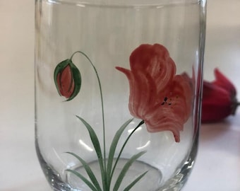 Hand Painted tumbler ONLY Red Poppy Design by Rossvar. See other listings for full carafe set