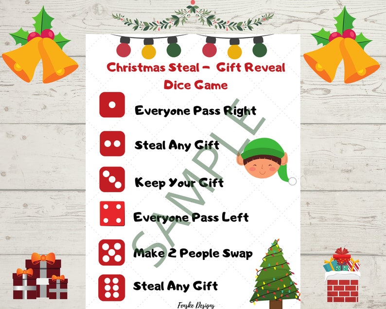 INSTANT DOWNLOAD Printable Christmas Steal Gift Reveal Dice Etsy