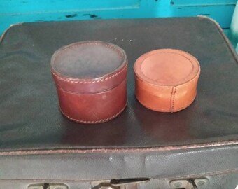 Two lovely old hide stud/cufflink boxes
