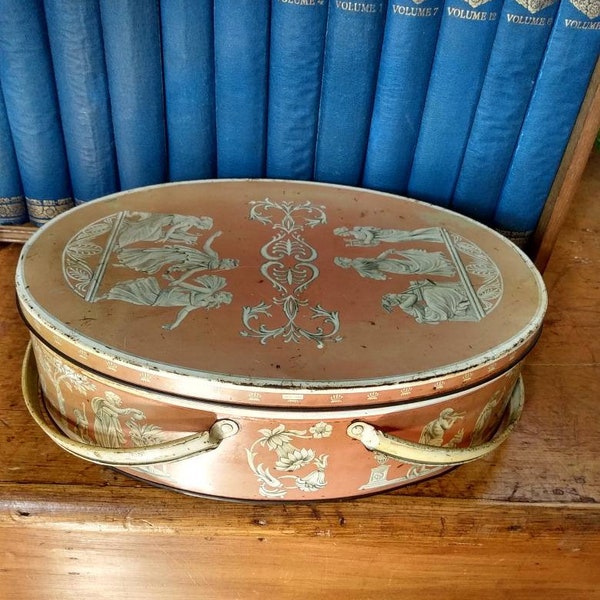 An oval vintage biscuit tin by Huntley and Palmer Ltd Reading