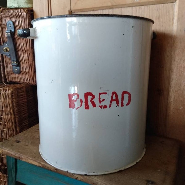 Large old enamel bread bin without lid