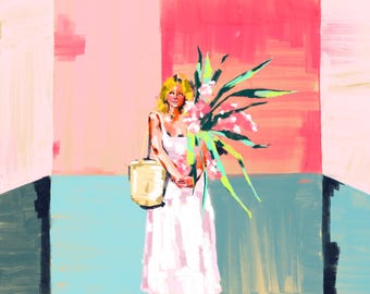 Giclee Plant Lady portrait mini original hand drawn print