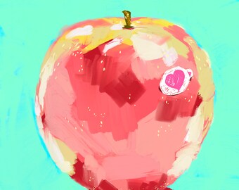 Giclee Pink Lady Apple fruit mini original hand drawn print