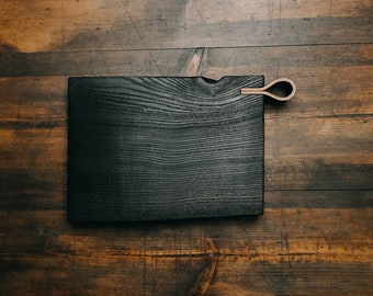 Black - Wood Serving Dishes, Trays & Platters Plate  Modern Burnt Solid Oak Wood Cutting Boards  Yakisugi technique Japanese style aesthetic
