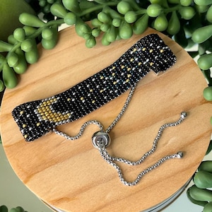 Celestial Woven Beaded Bracelet, Crescent Moon Bracelet, Moon Bracelet, Celestial Bracelet