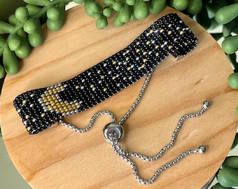 Celestial Woven Beaded Bracelet, Crescent Moon Bracelet, Moon Bracelet, Celestial Bracelet