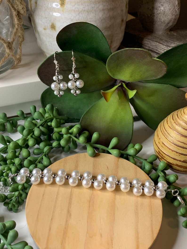 Pearl and Silver Wire Wrapped Adjustable Bracelet, Wedding Bracelet