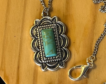 Silver and Turquoise Concho Western Chic Pendant Necklace