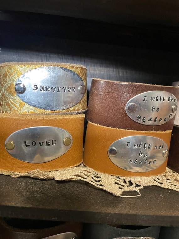 Personalized Leather Cuffs . Your Words . Repurposed Genuine