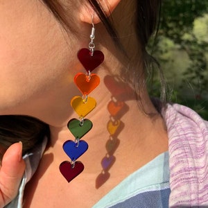 Rainbow Heart Earrings (short version) - Pride Statement Earrings