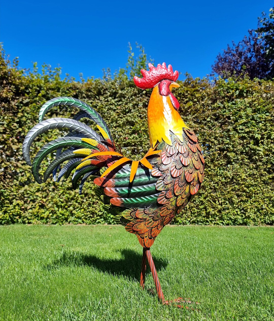 Large Iron Rooster Decorative Rooster Metal Garden Animals Garden and ...