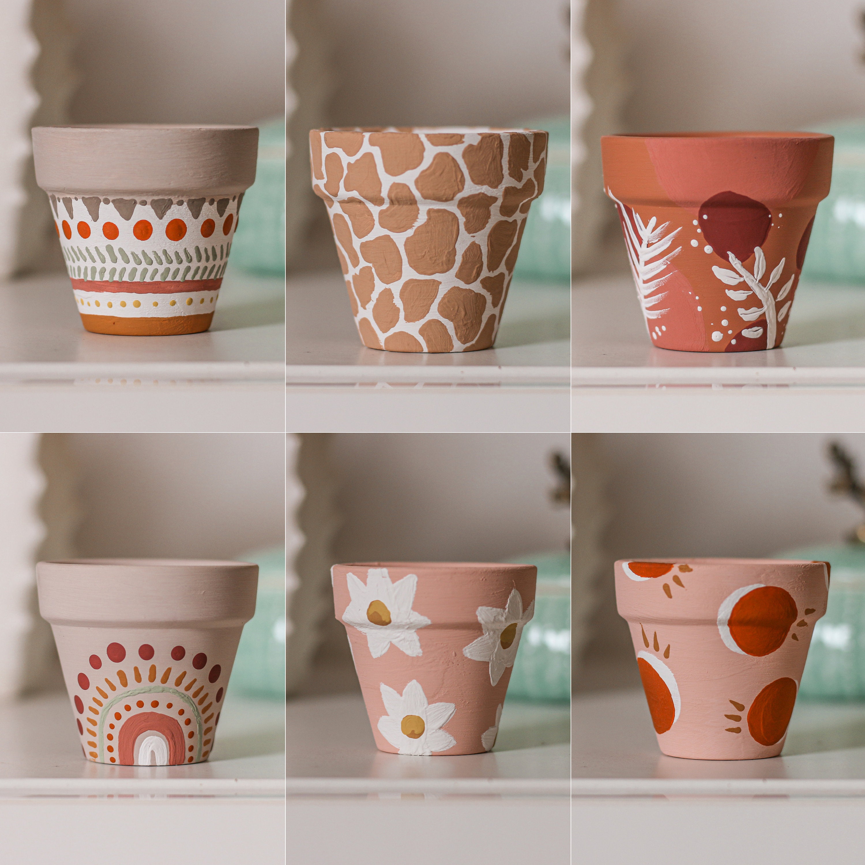 Set of 12 Mini Boho Hand Painted Terracotta Clay Plant Pots  Etsy