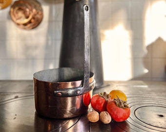 Unique Copper Sauce Pan with Vertical Iron Handle and Dovetails / Antique French Copper Pot in Excellent Condition / 18th Century