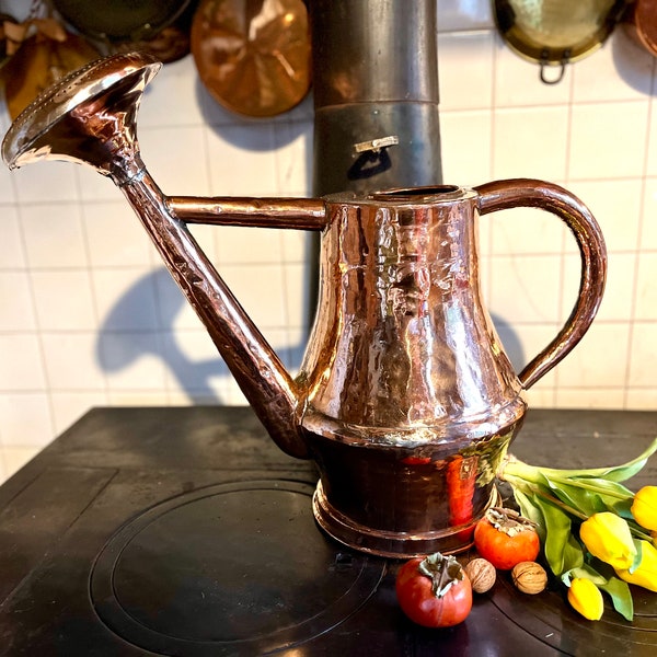 Rare & Beautiful 18th Century French Copper Watering Can de Chateau / Antique Copper Watering Pitcher with Dovetails / Arrosoire Louis XIV