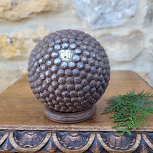Rustic Boule Lyonnaise / Authentic Boxwood Nailed Petanque Ball / Bocce / Hand-Made in France from Lyon / Antique