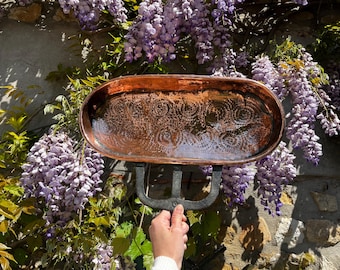 Koperen Franse lekbak / Zeer zeldzame vroege 18e-eeuwse "Lèchefrite" / Kasteellekkage om te braden en smoren / Uniek keukendecor