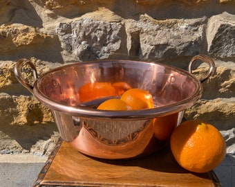 Antike französische Marmeladenpfanne aus Kupfer mit Bronzegriffen, 1800er Konfitüre Topf