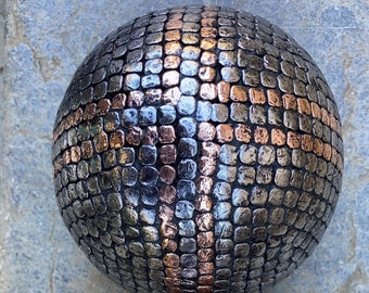 Unique Copper Cross Petanque Ball / Bicolore Boule Lyonnaise with Square Nails / 1800's French Ball Game/Authentic Boxwood Nailed Ball/Bocce