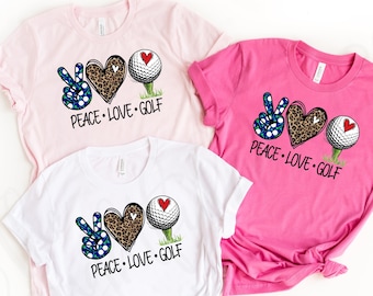 Maglietta da golf Peace Love – Cuore leopardato, maglietta da golf carina