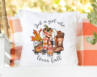 Fall Pillow Cover - Just A Girl Who Loves Fall Throw Pillow - Watercolor Pumpkin Pillow - Farmhouse Decor - Fall Decor - Autumn Pillows