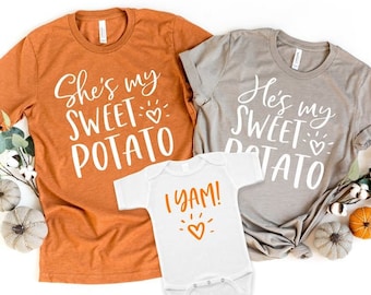 Camisetas familiares a juego con estampado de batata para el Día de Acción de Gracias - Camisetas de otoño
