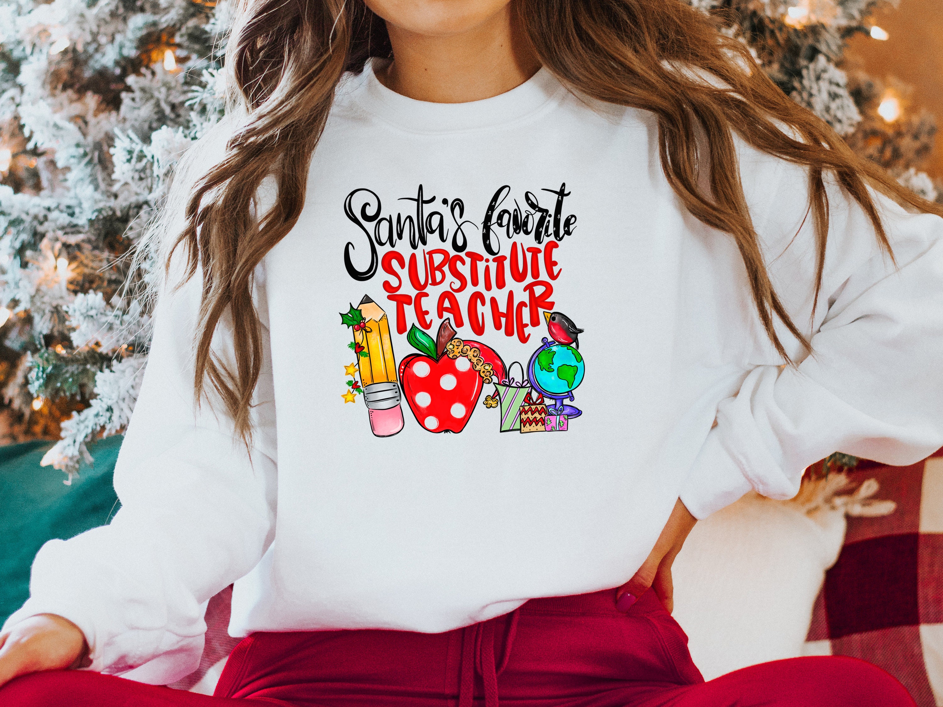 Santa s Favorite Substitute Teacher Shirt Teacher Holiday Tee Christmas Gifts for Teacher Holiday Staff Gifts Christmas Sweatshirt Etsy