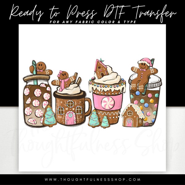 Ready to Press DTF Transfer - Christmas Coffee Tshirt Transfer - Gingerbread Latte - Peppermint Iced Coffee Heat Press Transfer - DTF Design