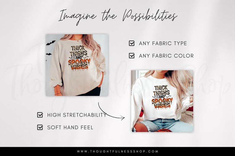 Ready to Press DTF Transfer - Thick Thighs & Spooky Vibes Halloween TShirt Transfer - Direct To Film - Fall DTG Heat Press Transfer Designs imagem 3