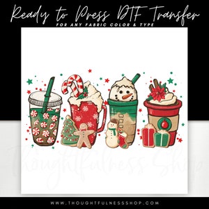 Ready to Press DTF Transfer - Christmas Coffee Tshirt Transfer - Snowman Iced Latte - Peppermint Coffee Heat Press Transfer - DTF Designs
