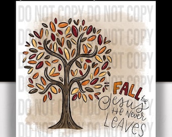 Fall for Jesus Sublimation Clipart: Autumn Tree with Christian Faith Quote - Scripture Design for Women's Faith Apparel - Digital Images