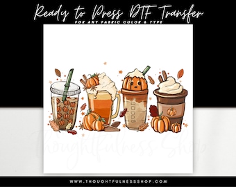 Ready to Press DTF Transfer - Fall Pumpkin Coffee Latte - TShirt Transfers - Direct To Film - Fall Heat Press Transfer - Halloween Designs
