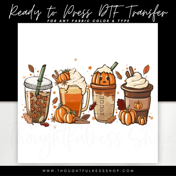 Ready to Press DTF Transfer - Fall Pumpkin Coffee Latte - TShirt Transfers - Direct To Film - Fall Heat Press Transfer - Halloween Designs
