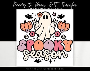 Ready to Press DTF Transfer - Retro It's Spooky Season T-Shirt Transfer - Halloween Designs - Direct To Film Heat Transfer - Hippie Ghost