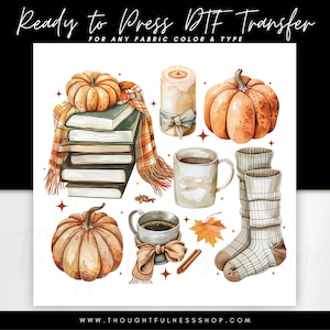 Ready to Press DTF Transfer - Fall Book Lover Tshirt Transfer - Coquette Aesthetic Pumpkin Girl PSL - Cozy Autumn Heat Press Designs